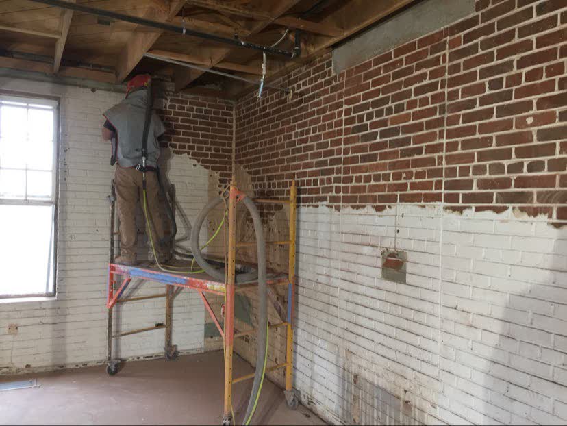 Brick wall opened for structural work